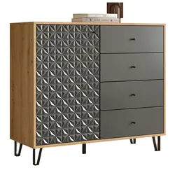 KOMMODE grau, Eiche Artisan 110 x 96 cm, Sideboard mit 3D-Struktur