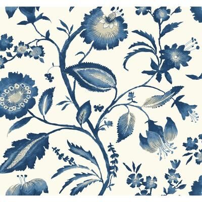 York Wallcoverings Watercolor Jacobean Blue & White Wallpaper