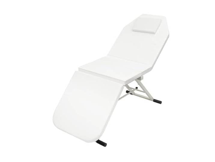 Massagetisch Klappbar Verstellbar, Ästhetisches Bett 180 cm, Weiß Pflegesessel für Institut und Spa, Rückenlehne und Beine neigbar, Schaumstoff 5 cm, Gestell Stahl, Kopfstütze