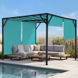 Pergola Beja, Garten Pavillon Terrassenüberdachung, stabiles 6cm-Stahl-Gestell + Schiebedach türkis-blau ~ 3x3m