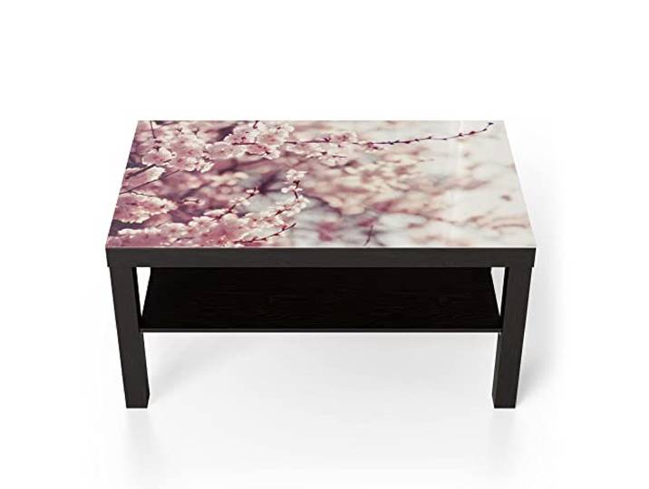 DEQORI Glastisch schwarz groß 90x50 cm Motiv Kirschblütenzweige ausgefallener Beistelltisch aus Glas Hochglanz Couchtisch fürs Wohnzimmer moderner Couch Tisch mit Design