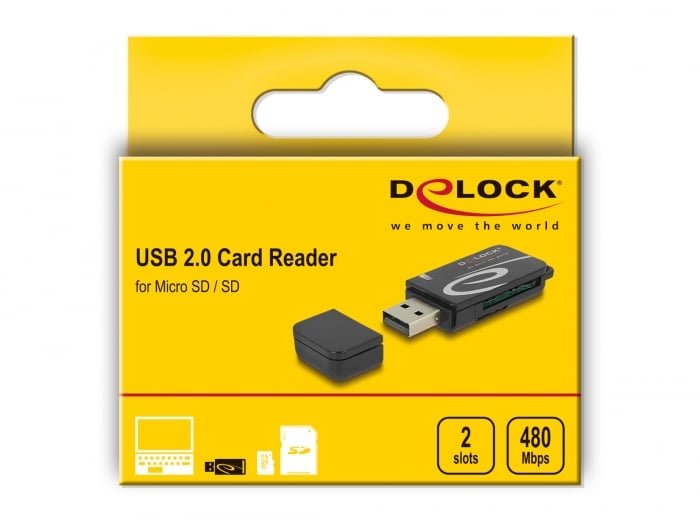 Delock Mini USB 2.0 Card Reader mit SD und Micro SD Slot 91602