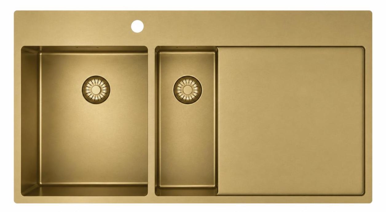 Küchenspüle 100x52 cm Gold 1,5 mit Abtropffläche links Pure.Sink
