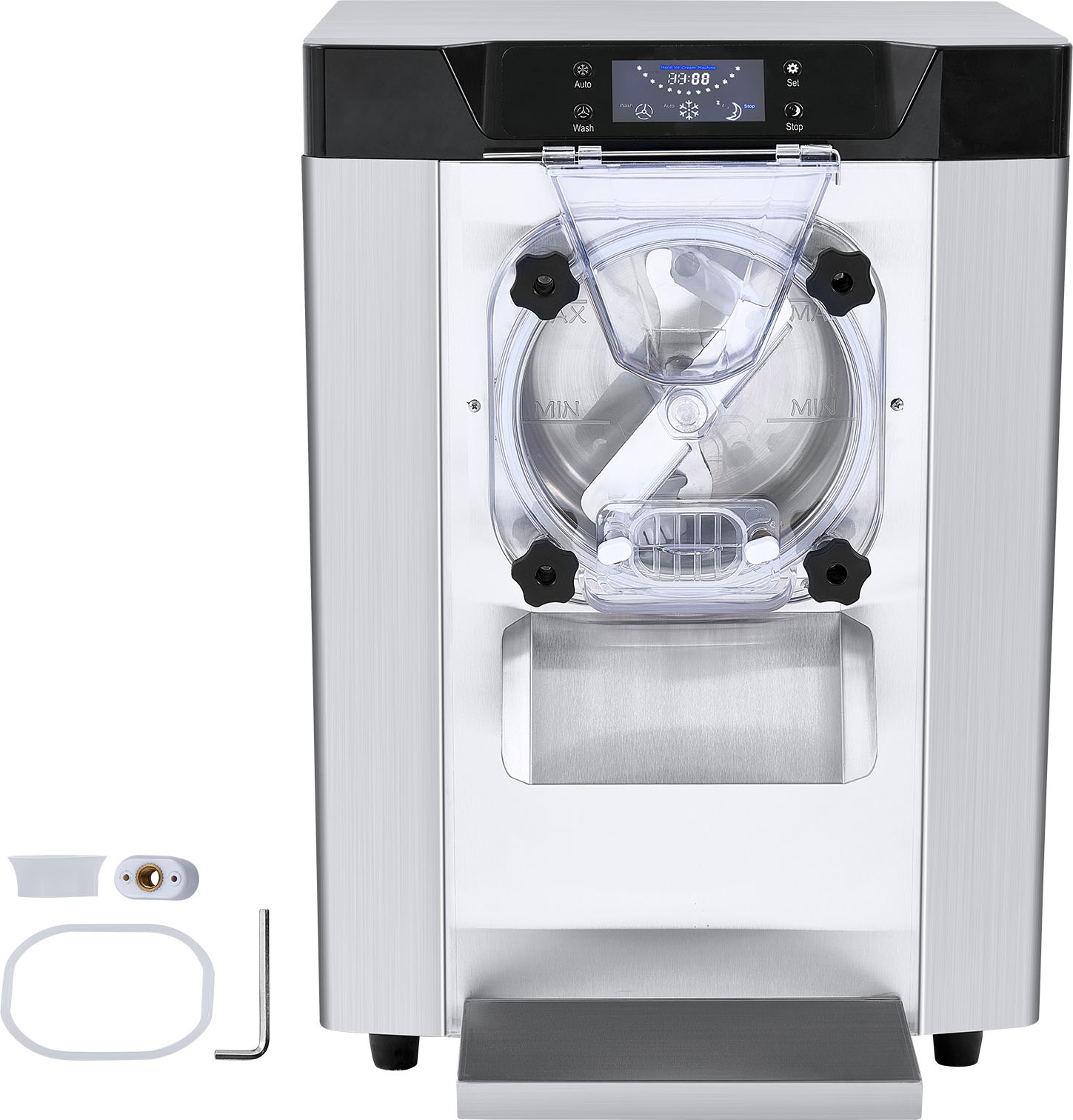 Kommerzielle Eismaschine von SucceBuy, Leistung 12 l/h, 1295 W, Einzelgeschmacksrichtung, Eismaschine für die Arbeitsplatte, 4,5 l Edelstahlzylinder, automatische LED-Reinigung, für Restaurants und Snackbars