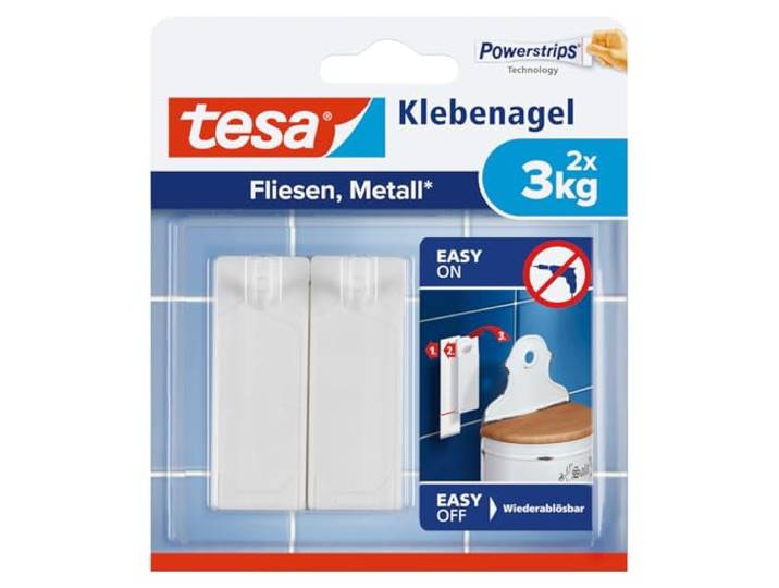 tesa Lijmspijkers Tegels en Metaal, 3 kg - 2 Spijkers met tesa Powerstrips