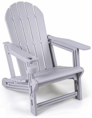 Costway HDPE Adirondack Chair with Cup Holder and Wooden Texture for Patio-Gray