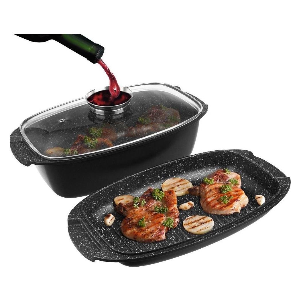 Orion Brytfanna granitowa do pieczenia smażenia garnek z pokrywą patelnia grillowa 3w1 GRANDE 5 l (Bratpfanne, Grillpfanne, Kochtopf, Aluminium) (47975556)