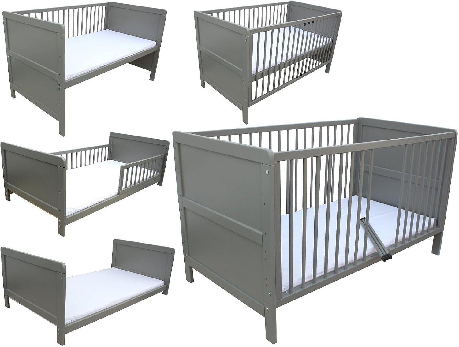3-in-1-Kinderbett, Juniorbett und Beistellbett 140x70 cm mit grauer Matratze
