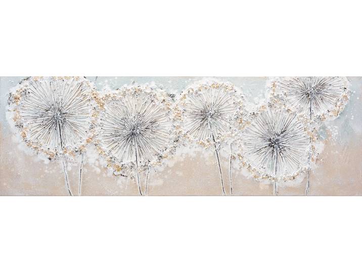 Ölgemälde BÖNNINGHOFF handarbeit PUSTEBLUMEN 40x120 cm – Wandbild Kunst Deko , beige (farbe rahmen: kein rahmen, farbe bild(er): weiß, grau), B:120cm H:40cm T:2,1cm, Acrylfarbe, Canvas, Holz, Bilder, Ölgemälde, handgefertigt, jedes Bild ein Unikat