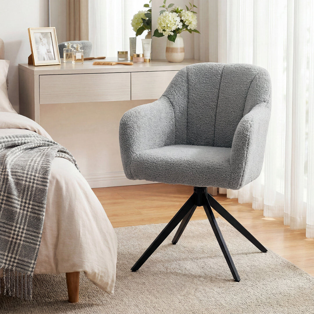 17 Stories HOMCOM 360 Degree Swivel Accent Chair, Teddy Fleece Armchair, Grey Grey 86cm H X 63cm W X 56cm D