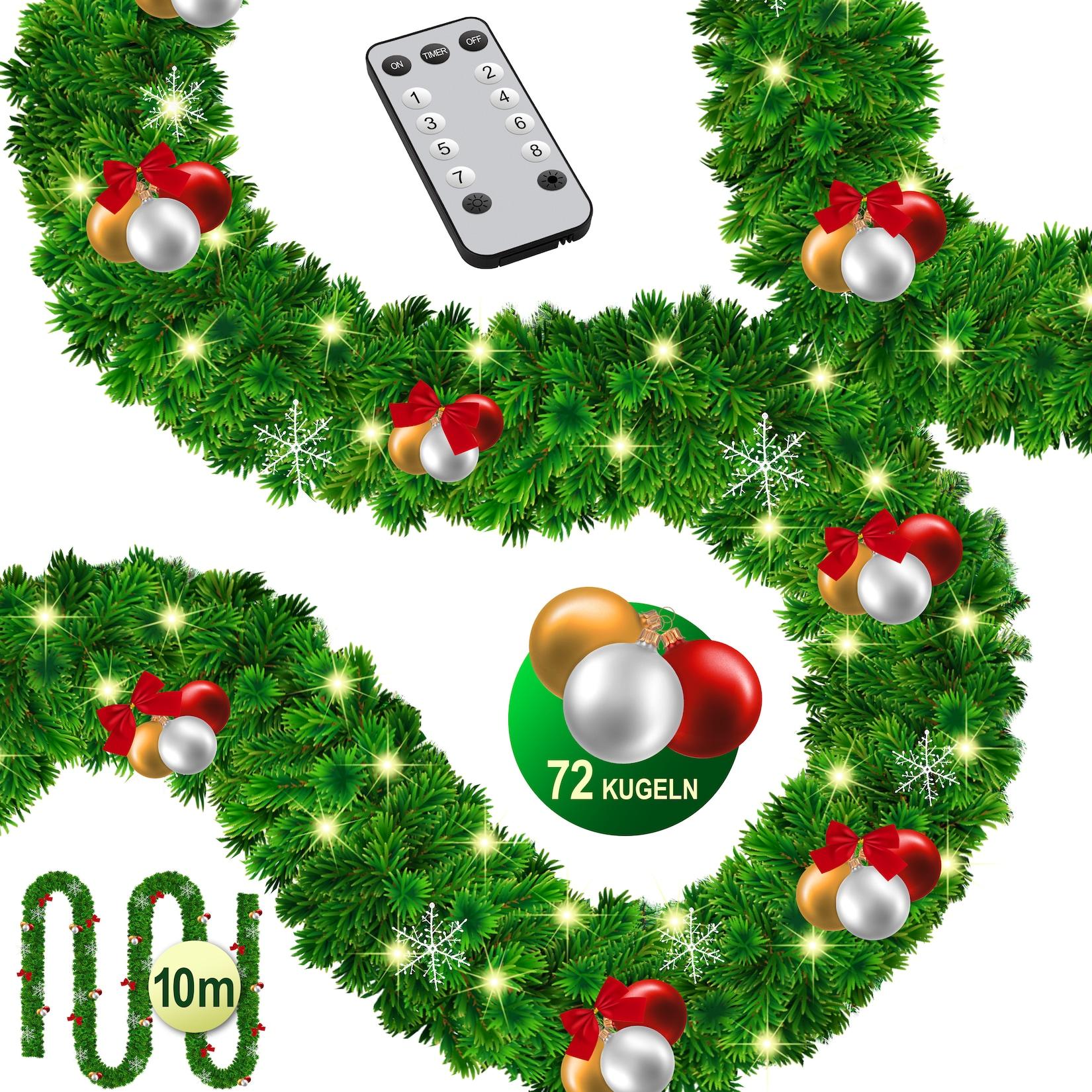 KESSER® Weihnachtsgirlande mit LED – 5 m oder 10 m, 100–200 LEDs, IP44, naturgrün, mit Schnee-Effekt je nach Modell, für Outdoor & Indoor, mit Fernbedienung & Weihnachtsdeko je nach Variante