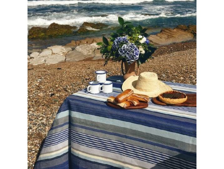 Nappe en coton et lin bleu 160x250 cm