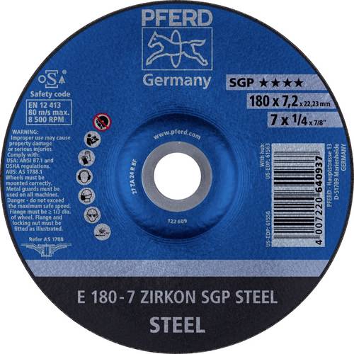 PFERD TOOLS 62217737 E 180-7 ZIRKON SGP STEEL Schruppscheibe gekröpft Durchmesser 180mm Bohrungs-Ø 22.23mm Stahl 10St.