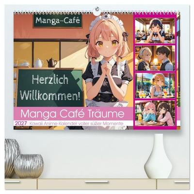 Manga Café Träume - Kawaii Anime-Kalender voller süßer Momente (hochwertiger Premium Wandkalender 2027 DIN A2 quer), Kunstdruck in Hochglanz