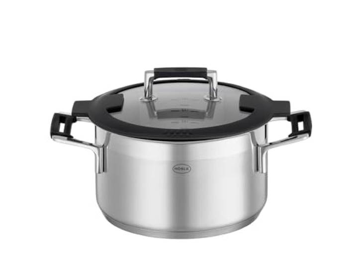 RÖSLE SILENCE PRO Kochtopf, Hochwertiger Universaltopf aus Edelstahl 18/10, 20 cm, Glasdeckel, Innenskalierung, induktionsgeeignet, spülmaschinengeeignet, Silberfarben
