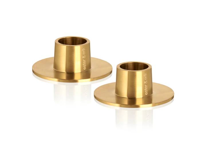 ester & erik - Kerzenhalter für Peitschenkerzen, ⌀ 6 cm, gold / matt (2er-Set)