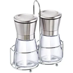 Cheffinger Salz- Pfeffermühlen Inox Glas, Pfeffermühle + Salzmühle, Silber