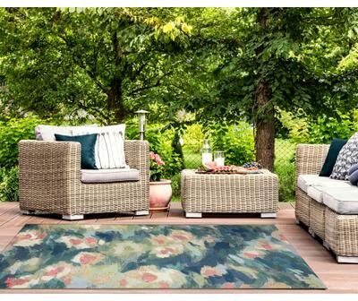 Lush Decor Marina Watercolor Pond Indoor/Outdoor Area Rug