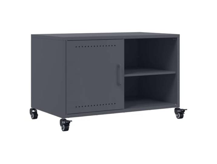 Roanoer TV-Schrank Anthrazit 68x39x43,5 cm TV-Lowboard Stahl Rollen Mobilität durch 4 Rollen und flexibler Stauraum mit Tür sowie 2 Ablagen für Wohnzimmer oder Schlafzimmer.
