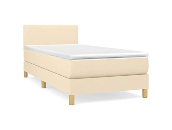 PUGYNBK Boxspringbett, cremefarben, 90 x 190 cm Verstellbares Kopfteil, Taschenfedern, mittlere Festigkeit, atmungsaktives Gewebe