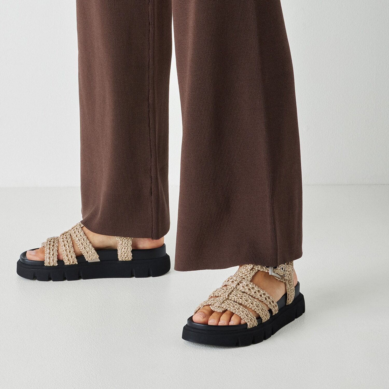 Riemchensandale TAMARIS, Damen, Gr. 40, beige, Textil, Flechtoptik, Schuhe Riemchensandale, Sommerschuh, Römersandalette in veganer Verarbeitung