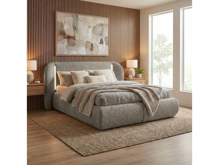 BEAUTYSOFA Polsterbett CORFU 160x200 cm - Designerbett mit Bettkasten, LED-Kopfteil und Lattenrost, Doppelbett in Grau