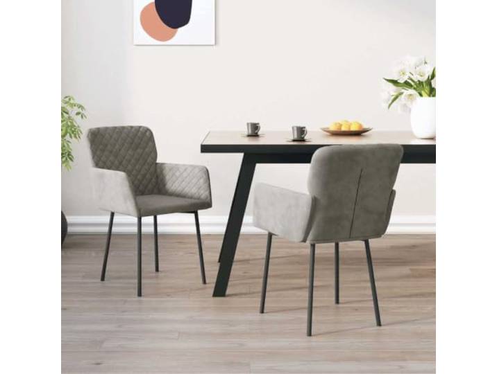 KGHFDVB Esszimmerstühle 2 STK Hellgrau Samt mit Metallrahmen Samtbezug, Metall-Sperrholzrahmen, ergonomische Polsterung, 110 kg Belastbarkeit, elegantes Design