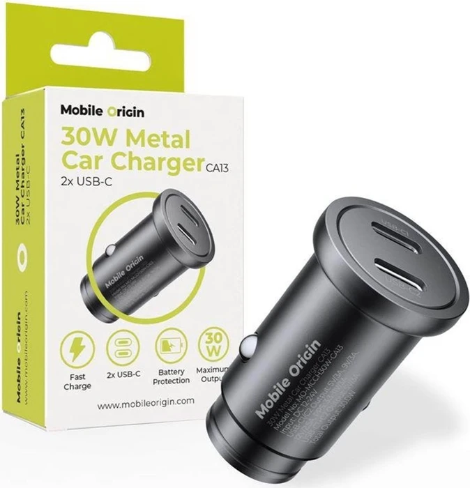 Mobile Origin Metal Car Charger 30W, CA13 2x USB-C