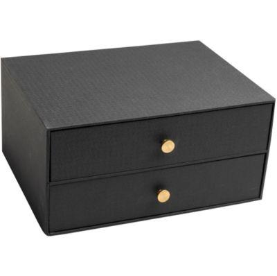 Exacompta OfficeByMe Schubladenbox A4+ Schwarz, 2 Schubladen mit Goldknopf, FSC-Karton, stapelbar
