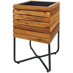 Décoshop26 - Quadratischer Pflanzkübel/Übertopf 60 x 33 x 33 cm für den Außenbereich Stahl und braunes Akazienholz 04_0007221 04_0007221