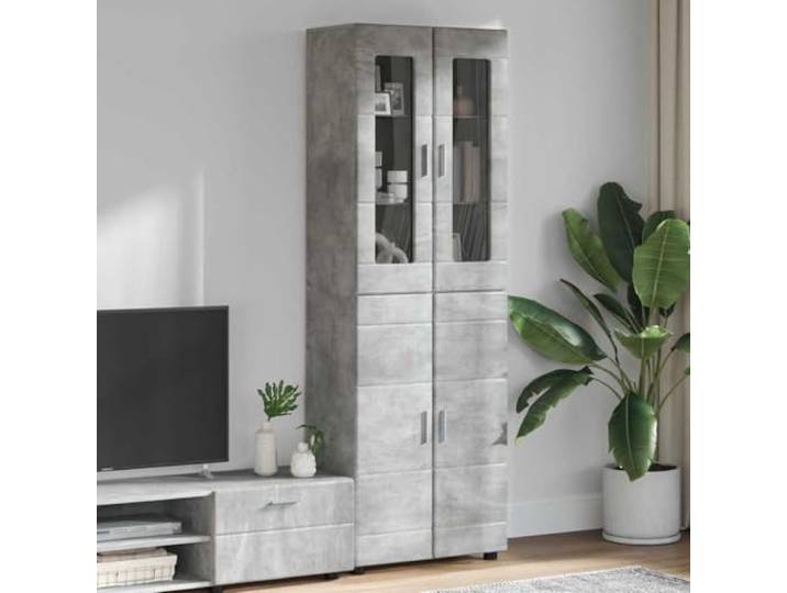 HKQWPBF Highboard Florin 60 x 35 x 182 cm Betongrau Holzwerkstoff Modernes Design, matte Oberfläche, robustes Material, vielseitig nutzbar, pflegeleichte Reinigung
