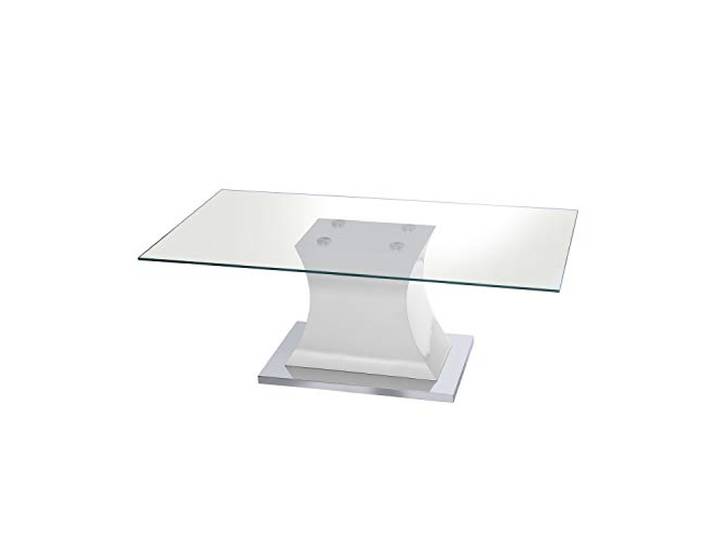 DRW Couchtisch aus Glas, Holz und Metall in transparent, weiß und verchromt, 120 x 60 x 45 cm