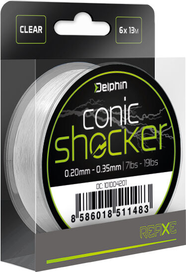 Fil de pêche Delphin Conic SHOCKER REAXE / 6x13m 0.20mm-0.35mm Gray, Lime, Green 0.20mm-0.35mm