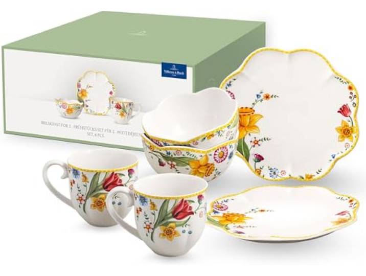 Villeroy & Boch - Spring Awakening Frühstücksset für 2 Personen 6 teilig Ostergeschirr Set Frühstück, Ostern, Kaffeeservice, Geschirr Frühling, Porzellan