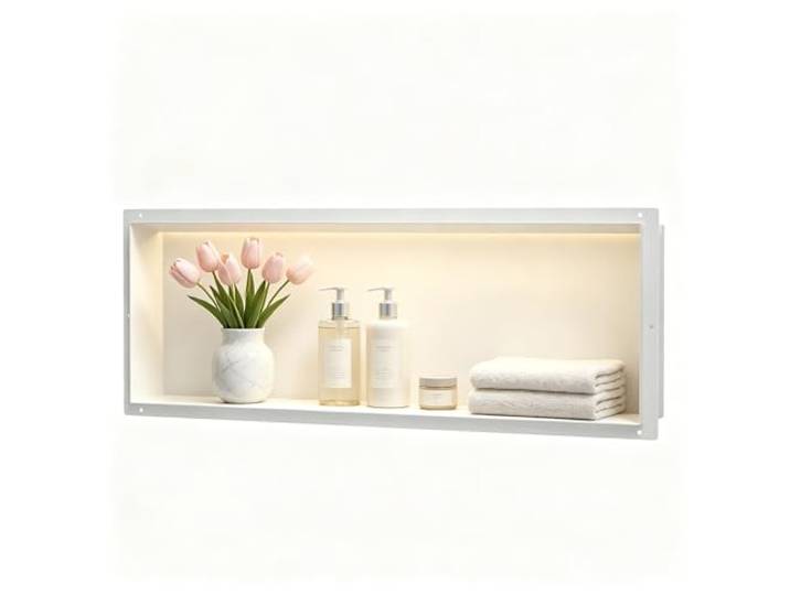 Bernkot Wandnische Dusche Edelstahl, wasserdichte Nische mit LED-Licht Eingebettete Duschnische 30x90x10cm, Einzelbett Duschnische, Eingebettete Lagerung im Duschraum, weiß