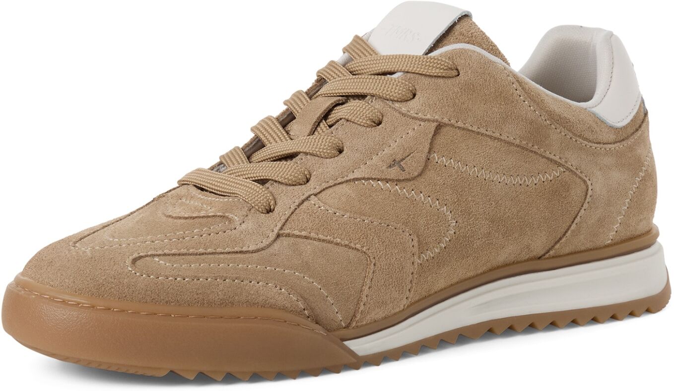 Sneaker TAMARIS, Herren, Gr. 44, Textil, beige, Veloursleder, gepflegt, kontrastfarbene Details, Schuhe Sneaker, Freizeitschuh, Halbschuh, Schnürschuh mit Kontrastbesatz, für Herren