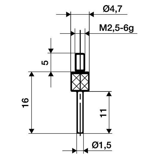 Käfer Messeinsatz Ø 1,5 mm Länge 30 mm Stift M2,5 Stahl passend zu Messuhren (62086)