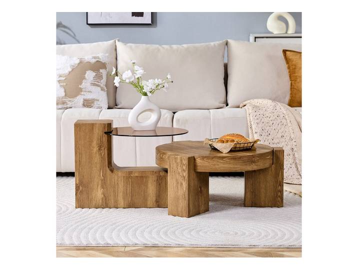 LIVIHOME Couchtisch ARIA (Packung), Couchtisch-Set, MDF, Glas