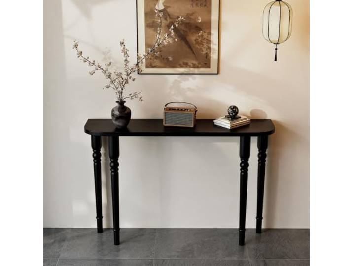 Massivholz Konsolentisch, Schmaler Flurtisch Für Eingang & Wohnzimmer Massivholz, Schmaler Konsolentisch, Eingangsbereich, Standfest, Modernes Design(Black,140cmW*30cmD*90cmH)