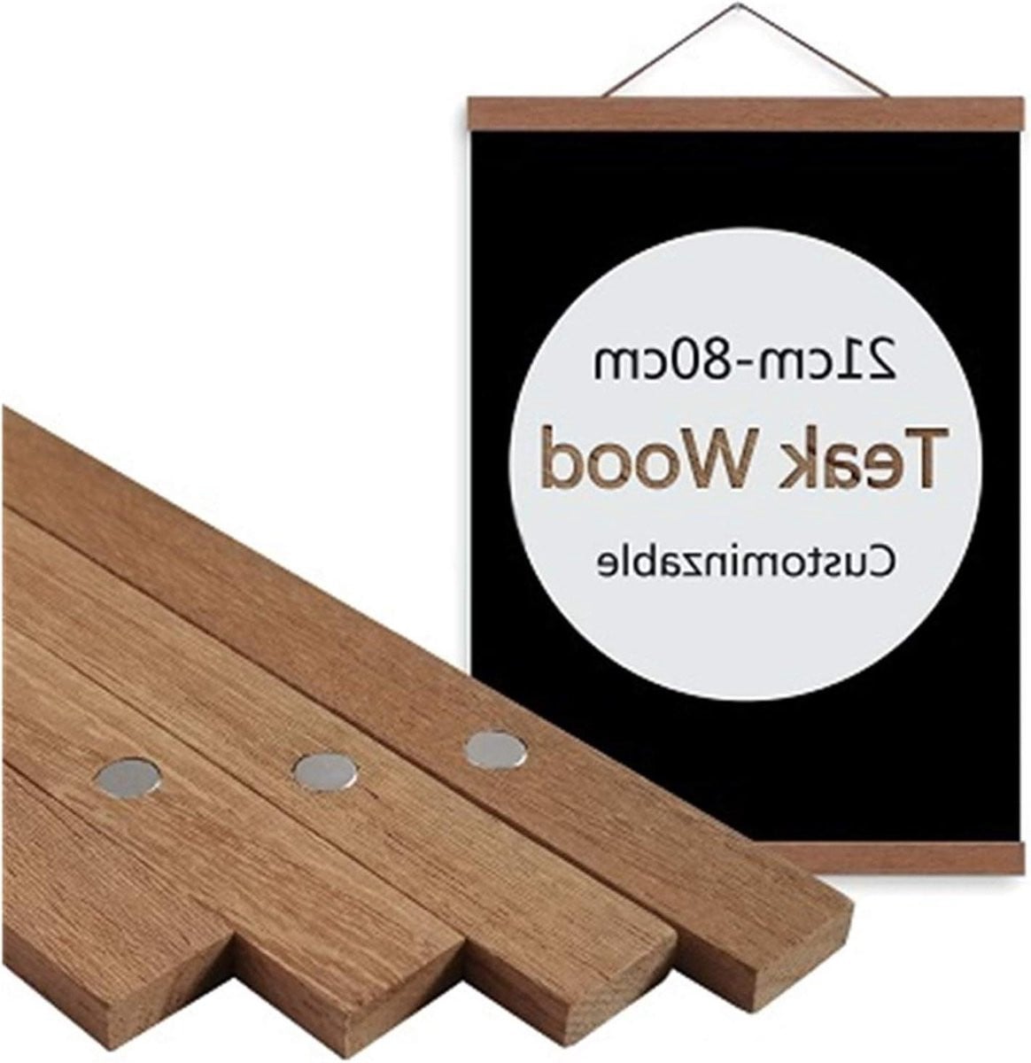 Houten Fotolijst Teak - Magnetische Poster Hanger voor Muur Decoratie - 60 cm