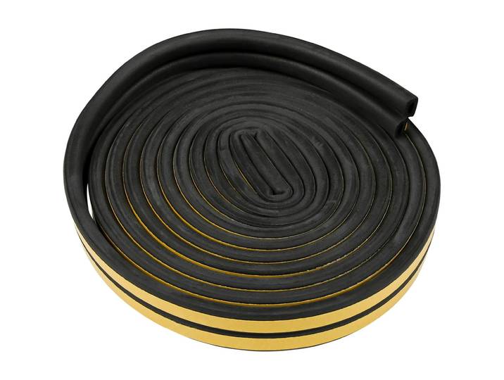 D-Profil Zugluft Dichtungsstreifen, 2er-Set, schwarz, 3m x 9mm x 4mm, selbstklebend