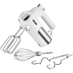 Unold Handmixer 3 in 1, 78710, weiß, 5 Geschwindigkeiten, mit Knethaken, Schneebesen und Rührbesen, 450 Watt
