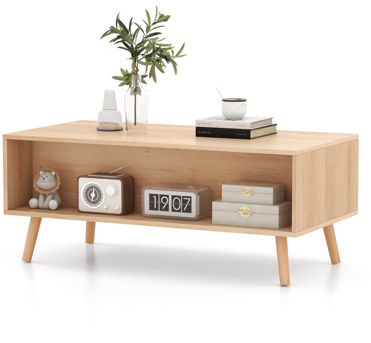 SureDeal Salontafel van Rotan met Laden en Achtervak, Massieve Houten Poten, Naturel, B/D/H: 100 x 50 x 41 cm
