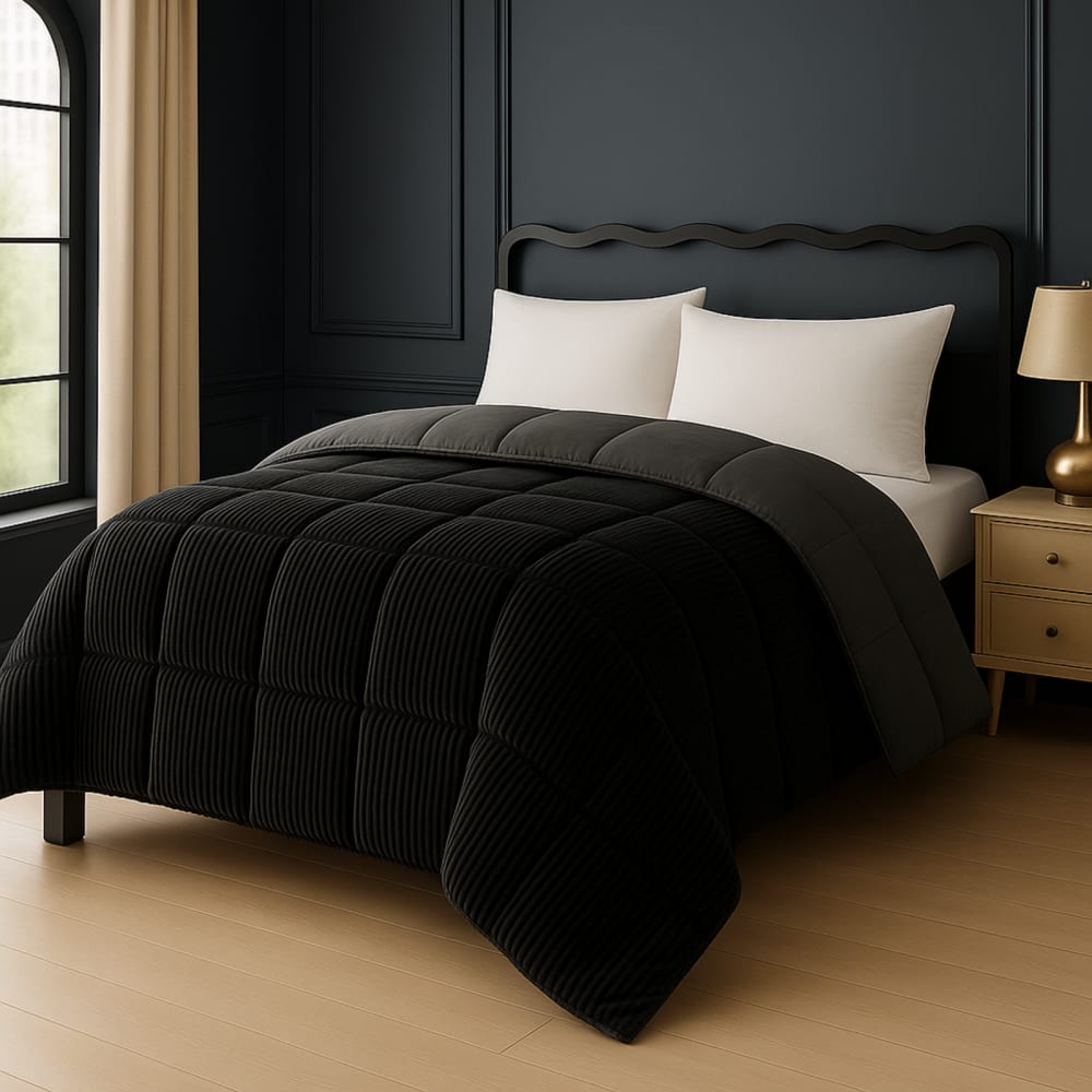 SAMPUR Couette chaude réversible en microfibre 240x260 cm Gris 260x3x240cm