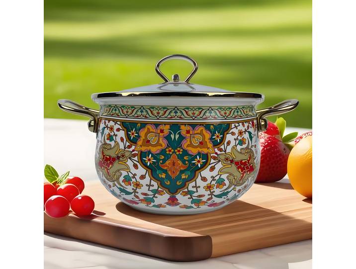 Pot à soupe en émail de 5l avec couvercle, Pot de fleur rétro binaural, Pot à ragoût de grande capacité, ustensiles de cuisine en émail, ustensiles de cuisine délicats