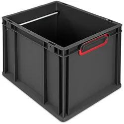 PROREGAL Hängeregisterbox NextGen, HxBxT 32x30x40cm, 30 Liter, Griffe rot geschlossen, Schwarz, Eurobehälter, Transportbox, Transportbehälter