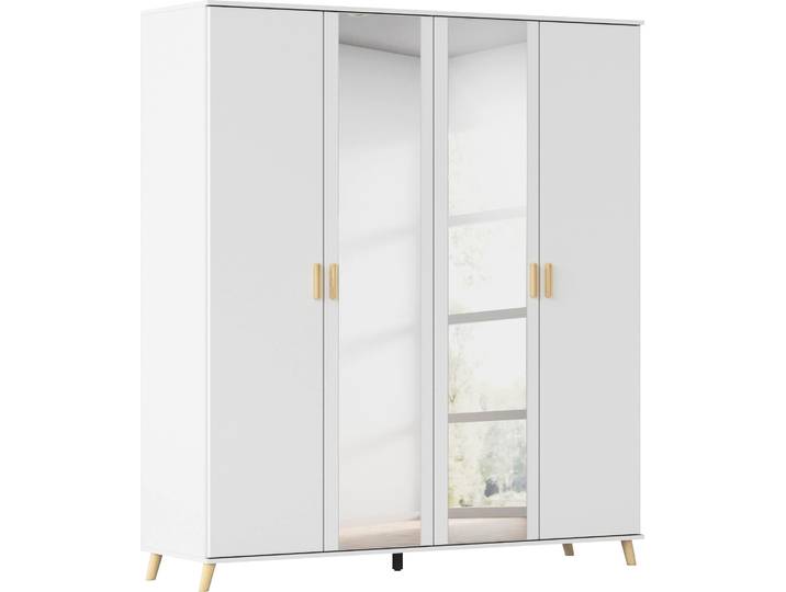 Kleiderschrank RAUCH Skandi Kinderzimmer Schlafzimmerschrank FALUN , weiß (alpinweiß), B:182cm H:203cm T:53cm, Holzwerkstoff, Schränke, Kleiderschrank, im modernen Skandi-Look, Füße/Griffe Eiche massiv MADE IN GERMANY