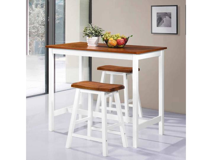 vidaXL Bartisch- und Hocker-Set 3-tlg. Massivholz