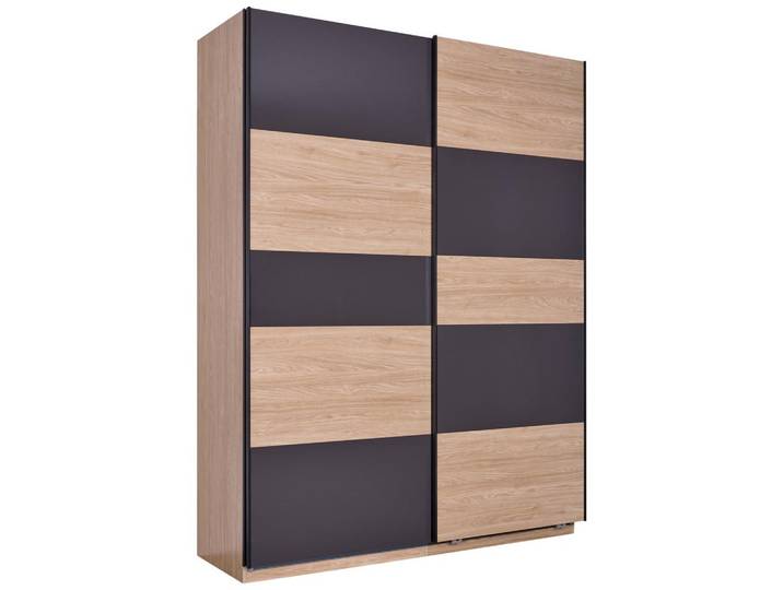 Schwebetürenschrank 182cm Unit, Anthrazit/Eiche
