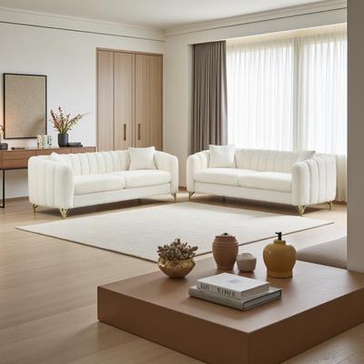 ZWYO HOSIMU Chenille Oversized Sofa Set with Tufted Back and Gold Metal Legs (6-Seater)